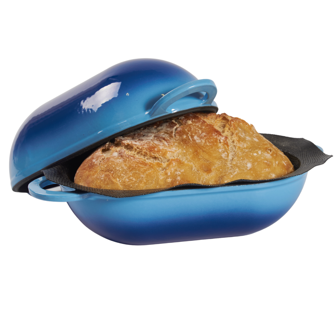 LoafNest: Incredibly Easy Artisan Bread Kit. Cast Iron Dutch Oven [Blue  Gradient] and Perforated Non-Stick Silicone Liner.